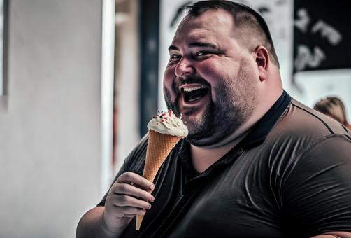 肥満な人がアイスを食べる