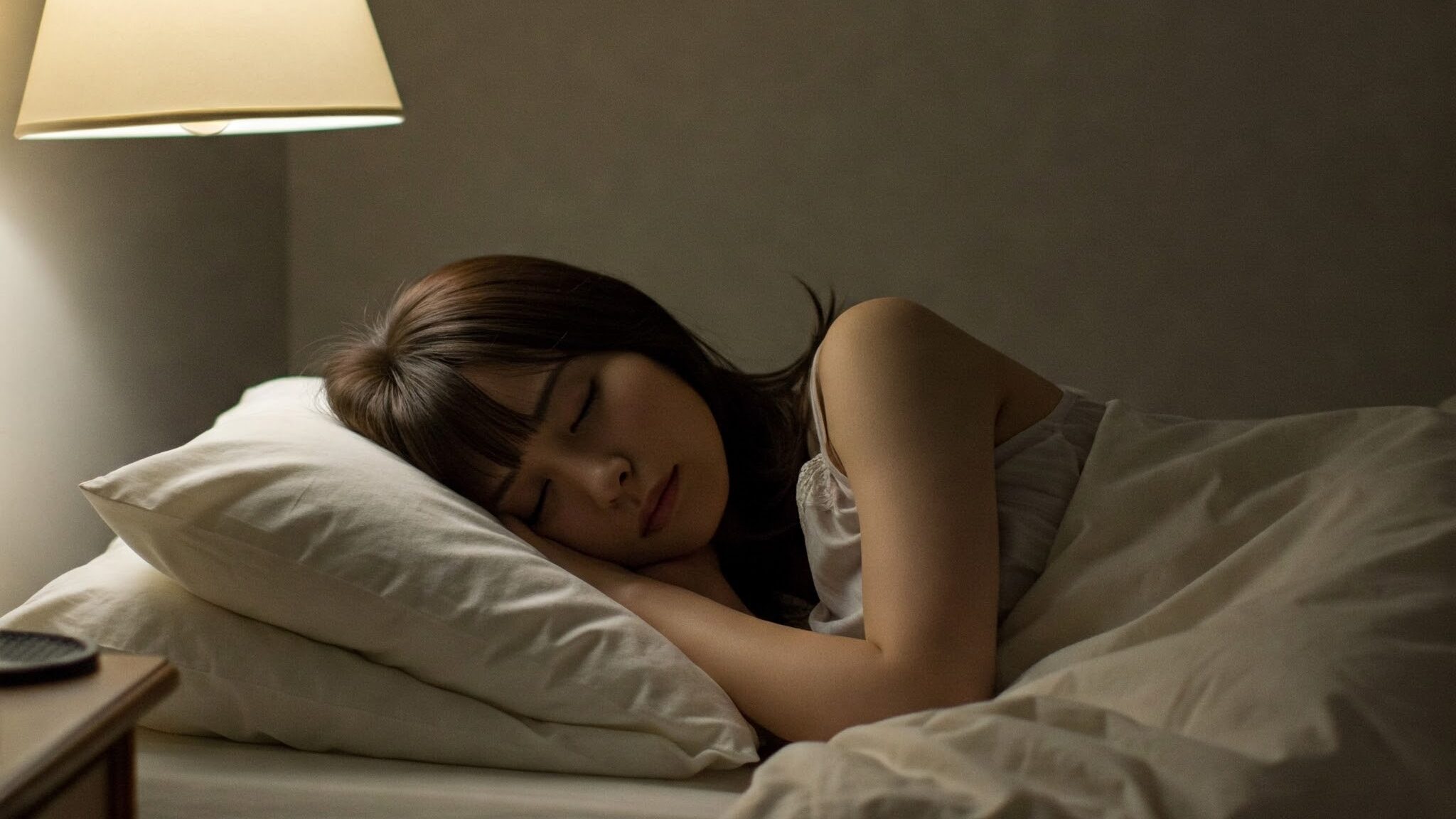 夜、自律神経のうちの副交感神経が優位になって十分な睡眠がとれている女性の画像