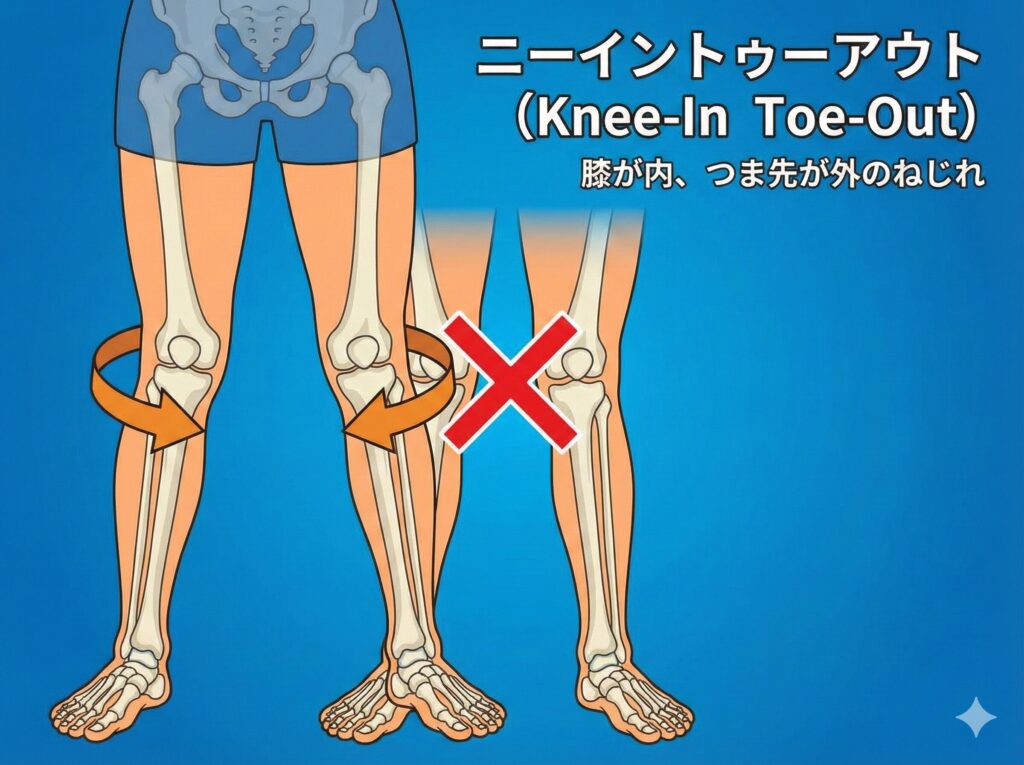 変形性膝関節症が起こる原因のニーイントゥーアウトが分かる画像